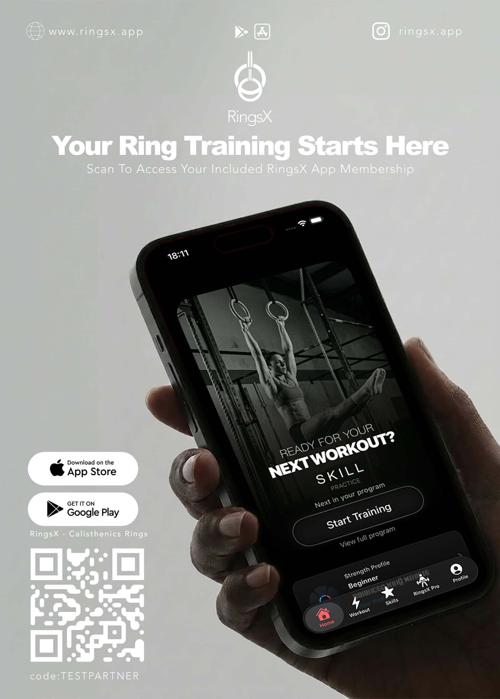 RingsX A6 partner flyer front — Your Ring Training Starts Here